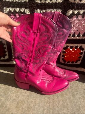 Dan Post Hot Pink Leather Western Cowboy Boots Embroidered Women’s 7.5